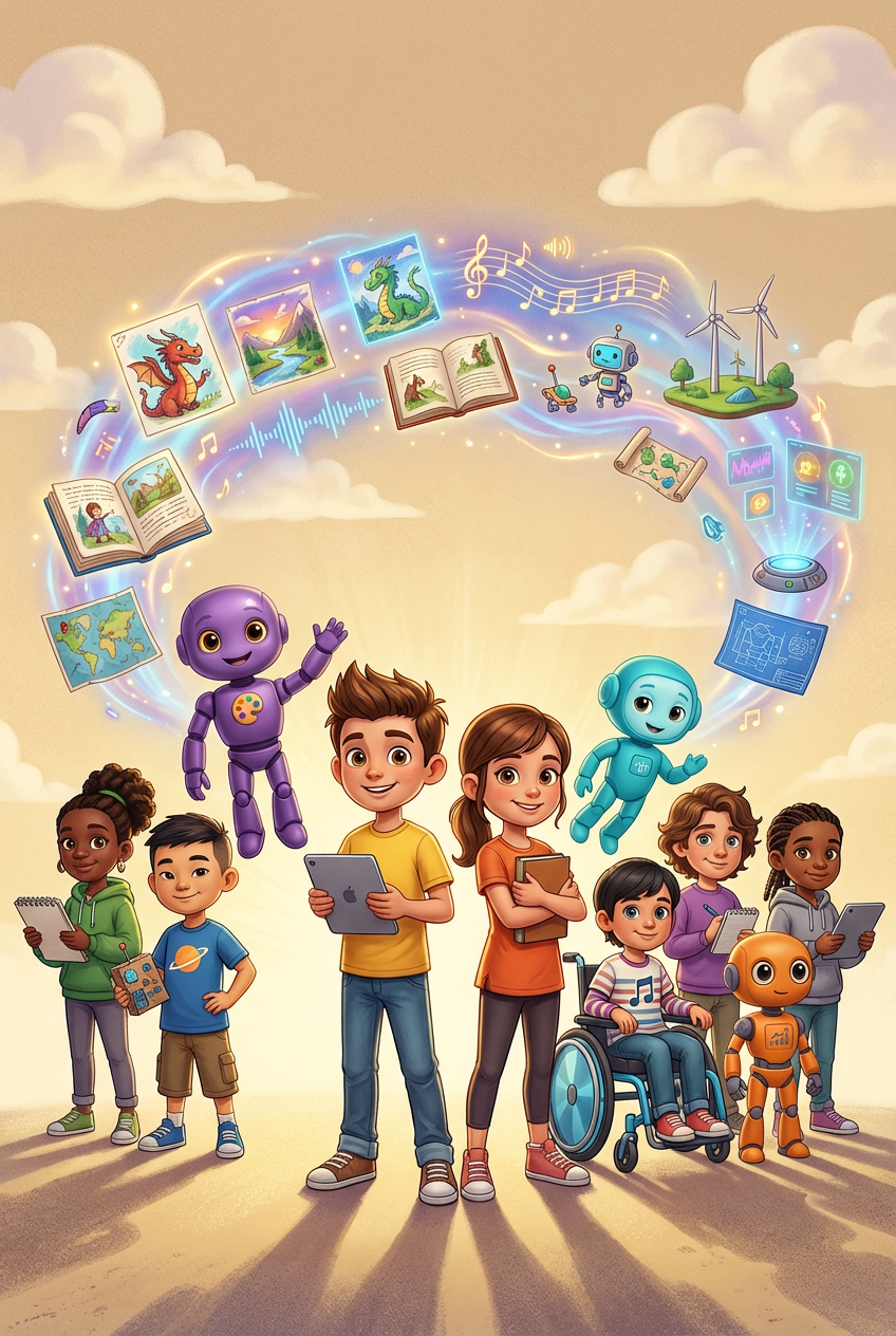 Diverse kids and AI companions learning together